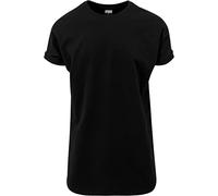 URBAN CLASSICS Men's Long Basic Tee with Round Neckline & Hem, Men's T-Shirt with Turn-Up Finish and Overcut Shoulders, Short-Sleeve Tall Tee T-Shirt with Long Fit, Colour: Black, Size: X-Large