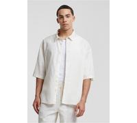 Urban Classics Mens Off White Cotton Linen Blend Boxy-Fit Button Up Short Sleeve Shirt - Size Large