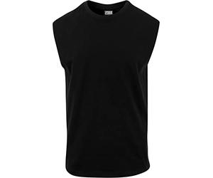 Urban Classics Men's Sleeveless T-Shirt Workout Vest with Round Neckline and Rolled Hems, Loose Tank Top, 100% Jersey Cotton, Black, Size: Small