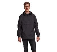 URBAN CLASSICS Men's Windbreaker Jacket, Pullover Rain Jacket with Hoodie, Longsleeve Hooded Men's Raincoat, Lightweight & Water Repellent, Colour: Black, Size: X-Large
