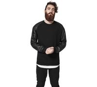 Urban Classics Men's Raglan Leather Imitation Crew Sweater, Black (Blk/Blk 00017), L
