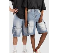Urban Classics - Relaxed Denim Cargo New Light Blue Dirty Washed - Shorts - blue - W32 - 100% Cotton,Denim W32