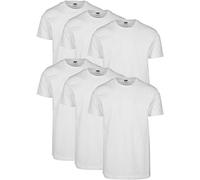 URBAN CLASSICS Set of 6 Stretch T-Shirt with Round Neckline, 6 Pack Basic Tee, Short-Sleeve Elastic Men's T-Shirt, Regular Fit, 100% Jersey Cotton, Colour: White, Size: 5X-Large