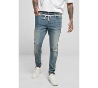 Urban Classics - Slim Fit Drawstring Mid Heavy Destroyed Washed - Jeans - blue - W30 / L32 - 98% Cotton, 2% Elastane,Denim W30 / L32