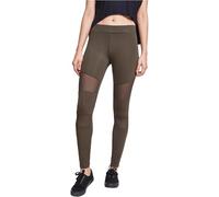 URBAN CLASSICS Tech Mesh Women's Leggings, High Waist Sport Leggings with Mesh Inserts, Stretchy Leggings with Regular Skinny Fit and Tapered Ankle, Colour: Dark Olive, Size: X-Small