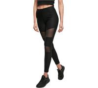 URBAN CLASSICS Tech Mesh Women's Leggings, High Waist Sport Leggings with Mesh Inserts, Stretchy Leggings with Regular Skinny Fit and Tapered Ankle, Colour: Black, Size: Large