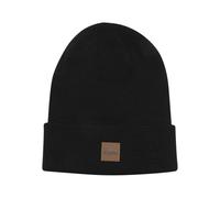 Urban Classics Unisex Knitted Cap Leather Patch Long Beanie, One Size (Manufacturers Size: One Size) - UC Long Beanie Black, Unisex