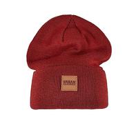 Urban Classics Synthetic Leatherpatch Long Beanie Hat, Burgundy, One Size