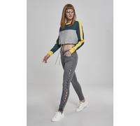 Urban Classics Women Sweatshirt Ladies Cropped 3-Tone Stripe Crew Navy/White/Fir