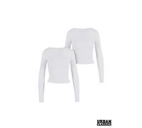Urban Classics Women's 2 Pack Cotton Stretch Long Sleeve Ruched Side Crop Tops in White | Size: Large Urban Classics White L