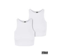Urban Classics Women's 2 Pack Cotton Stretch Ribbed High Neck Crop Tops in White | Size: XL Urban Classics White XL