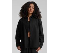 Urban Classics Womens Black Cotton Linen Blend Oversized Button Up Long Sleeve Shirt - Size Medium