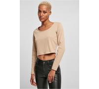 Urban Classics Womens Camel Cotton Round Neck Cropped Long Sleeve Stretch Top - Size Large