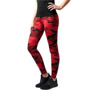 Urban Classics Women's Camouflage Leggings Comfortable Sport Pants, Stretchy Workout Trousers with Military Print, Regular Skinny Fit, Red Camo, XS