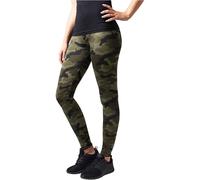 Urban Classics Women's Camouflage Leggings, Comfortable Sport Pants, Stretchy Workout Trousers with Green Military Print, Regular Skinny Fit, Size: Large Wood camo, M