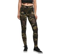 Urban Classics Women's Ladies Camo Tech Leggings Comfortable Sport Pants, Stretchy Workout Trousers with Military Print and Mesh Inserts, Regular Skinny Fit, woodcamo/blk, L