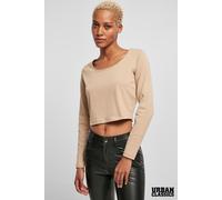 Urban Classics Women's Cotton Round Neck Cropped Long Sleeve Stretch Top in Camel | Size: Large Urban Classics Camel L