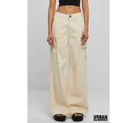 Urban Classics Women's Cotton Stretch High Waist Wide Leg Twill Cargo Trousers in Off-White | Size: 28 Urban Classics Off-White 28