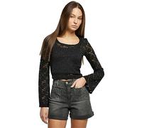 Urban Classics Women's Ladies Cropped Lace Longsleeve T-Shirt, Black, XS