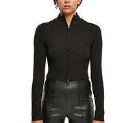 Urban Classics Women's Cropped Rib Knit Zip Cardigan Sweater, Black, XS
