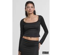 Urban Classics Women's Glitter Long Sleeve Scoop Neck Cropped Top in Black | Size: 2XL Urban Classics Black 2XL