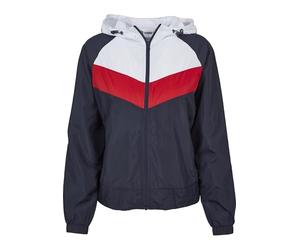 Urban Classics Women's Ladies 3-Tone Windbreaker Jacket, Navy/White/Fire Red, L