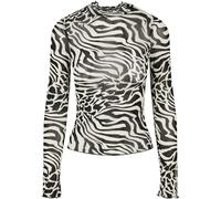 Urban Classics Women's Ladies Aop Mesh Turtleneck Longsleeve T Shirt, White/Black, S UK