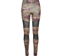 Urban Classics Women's Ladies Camo Tech Leggings Comfortable Sport Pants Stretchy Workout Trousers with Military Print and Mesh Inserts Regular Ski, Redwood Camo, XS UK