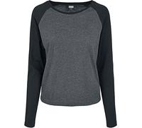 Urban Classics Women's Ladies Contrast Raglan Longsleeve T-Shirt, Charcoal/Black, XL