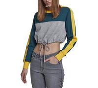 Urban Classics Women's Ladies Cropped 3-Tone Stripe Crew Jumper, Multicolour (Grey/Jasper/chromeyellow 01324), Small
