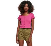 Urban Classics Women's Ladies Cropped Button Up Rib Tee T-Shirt, Brightviolet, XS