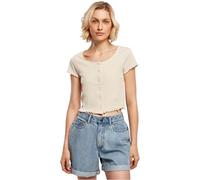 Urban Classics Women's Ladies Cropped Button Up Rib Tee T-Shirt, softseagrass, XXL