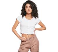 Urban Classics Women's Ladies Cropped Button Up Rib Tee T Shirt, White, L UK