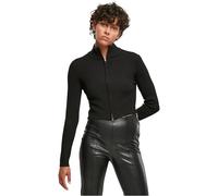 Urban Classics Women's Ladies Cropped Rib Knit Zip Cardigan Sweater, Black, S