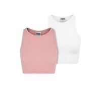 Urban Classics Women's Cropped Rib Top, Pack of 2, Lemonade Pink + White, XXL
