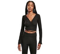 Urban Classics Women's Ladies Cropped Rib Wrapped Longsleeve T-Shirt, Black, XXXXL