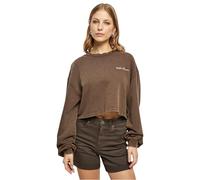 Urban Classics Women's Ladies Cropped Small Embroidery Terry Crewneck Sweatshirt, Brown, 4XL