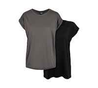 Urban Classics Women's Ladies Extended Shoulder Tee 2-pack T-Shirt, Darkshadow+black, XL