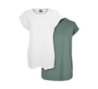 Urban Classics Women's Ladies Extended Shoulder Tee 2-pack T-Shirt, White+paleleaf, XXL