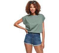 Urban Classics Women's Ladies Extended Shoulder Tee Basic Capsleeves, Shortsleeve T-Shirt Top with Crew Neck, paleleaf, L