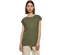 Urban Classics Women's Ladies Extended Shoulder Tee Basic T Shirt with Capsleeves Shortsleeve T Shirt Top Crew Neck, Olive, XXL UK