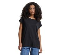 Urban Classics Women's Ladies Extended Shoulder Tee Basic T Shirt with Capsleeves Shortsleeve T Shirt Top Crew Neck, Black, XS UK