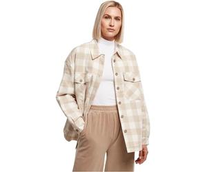Urban Classics Women's Ladies Flanell Padded Overshirt Jacket, whitesand/lighttaupe, XL
