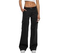 Urban Classics Women's Ladies High Waist Straight Denim Cargo Pants, Black Washed, 8