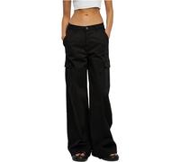 Urban Classics Women's Ladies High Waist Wide Leg Twill Cargo Pants, Black, W26