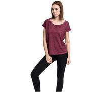 Urban Classics Women's Ladies Long Back Shaped Spray Dye Tee T-Shirt, X-Small, Red - Rot (burgundy 606), Medium