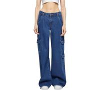 Urban Classics Women's Ladies Waist Cargo Denim Pants, Mid Indigo Washed, 6