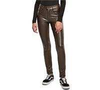 Urban Classics Women's Ladies Mid Waist Synthetic Leather Pants, Brown, 31