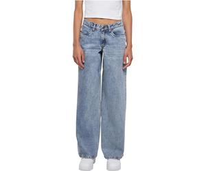 Urban Classics Women's Ladies Mid Waist Wide Denim Pants, Tinted lightblue Washed,