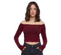 Urban Classics Women's Ladies Off Shoulder Glitter Longsleeve T-Shirt, Burgundy,